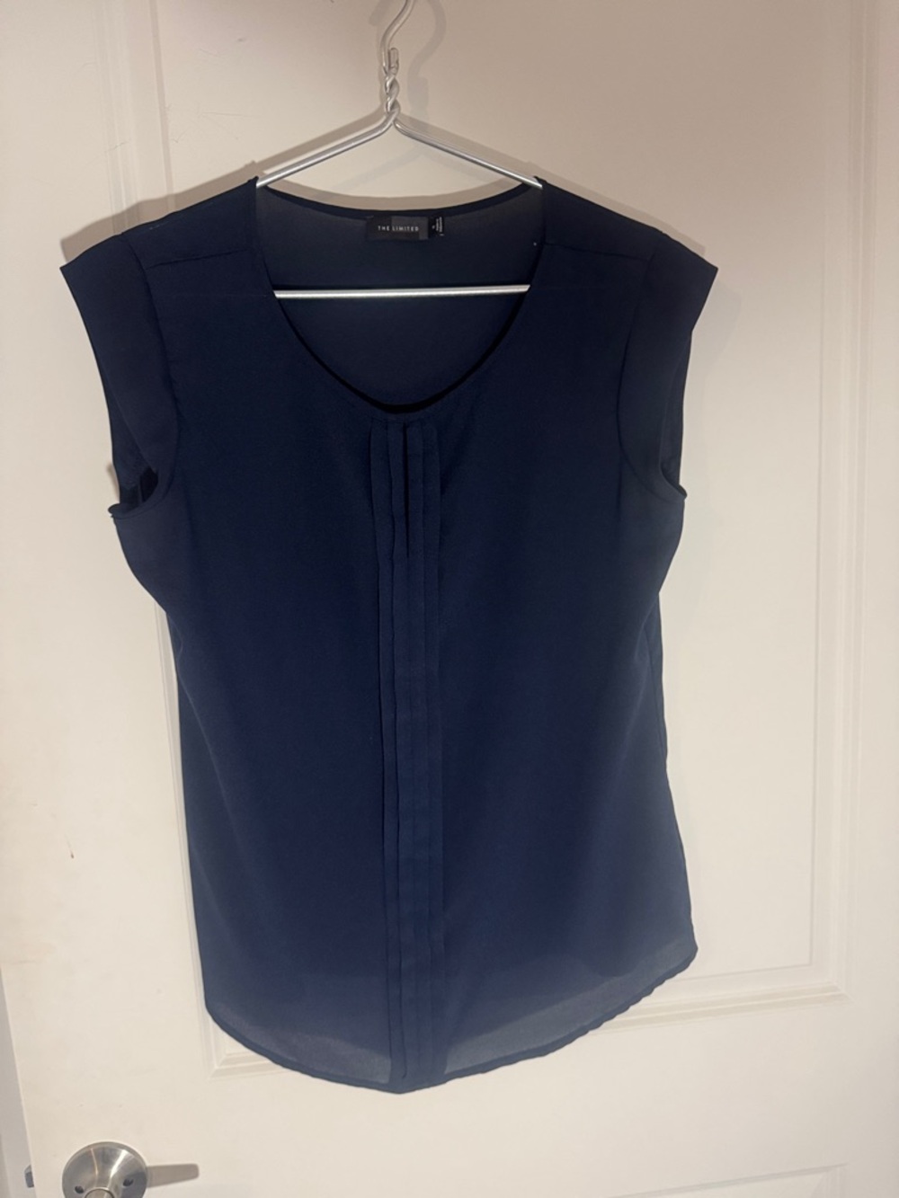 The Limited Dark Navy Pleated Cap-Sleeve Blouse
